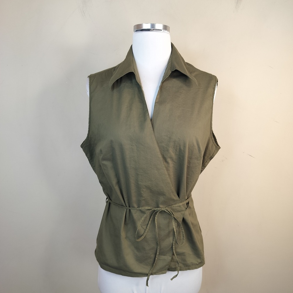 United Colors of Benetton Wrap Top Womens Large Italy Sleeveless Safari Olive